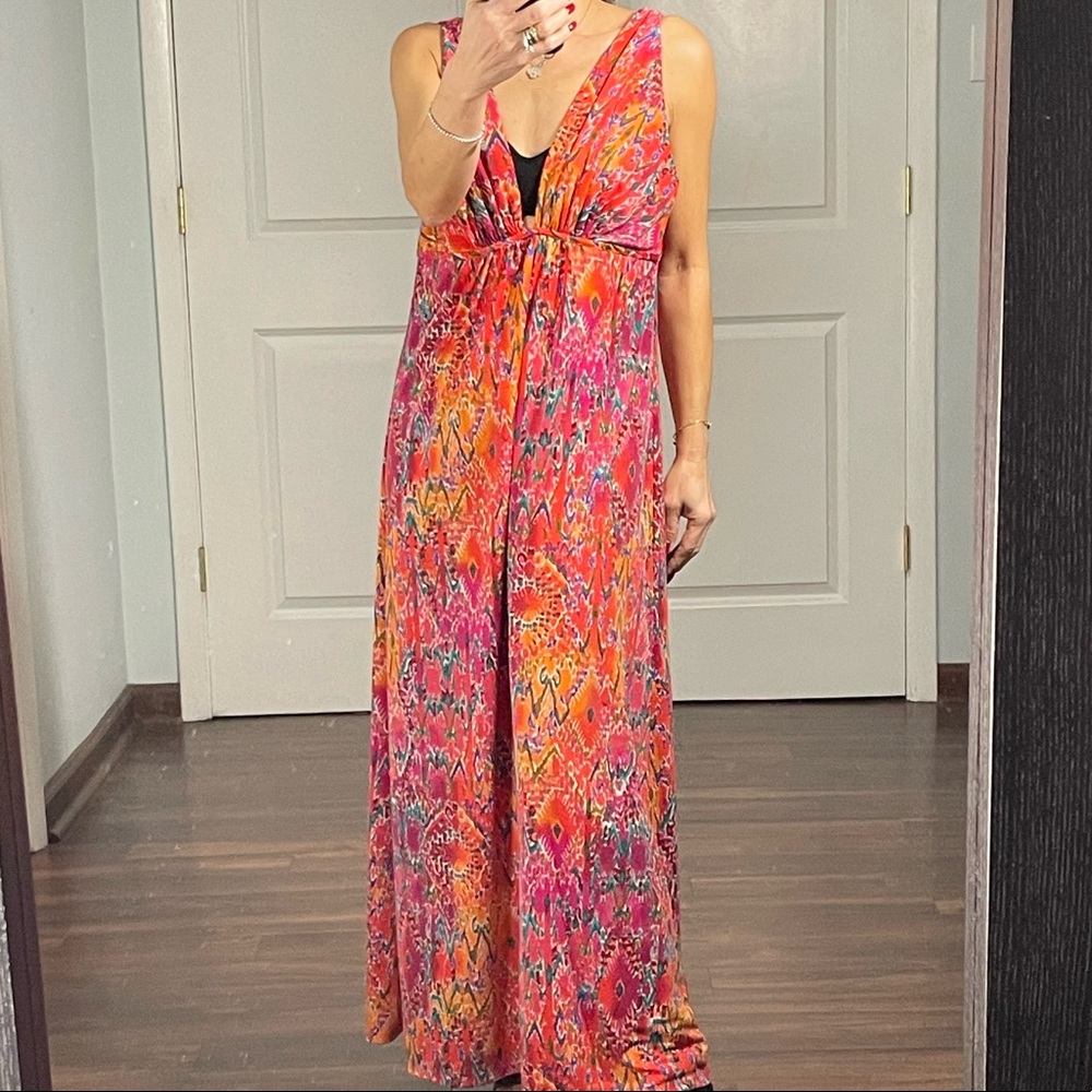 Natori  Pink Abstract Print Maxi Dress